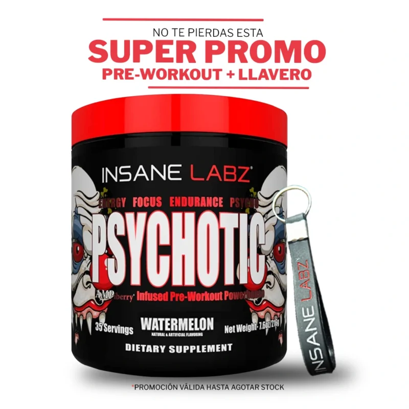 Psychotic Red Pre-Entreno suplemento para energía y rendimiento en el gimnasio