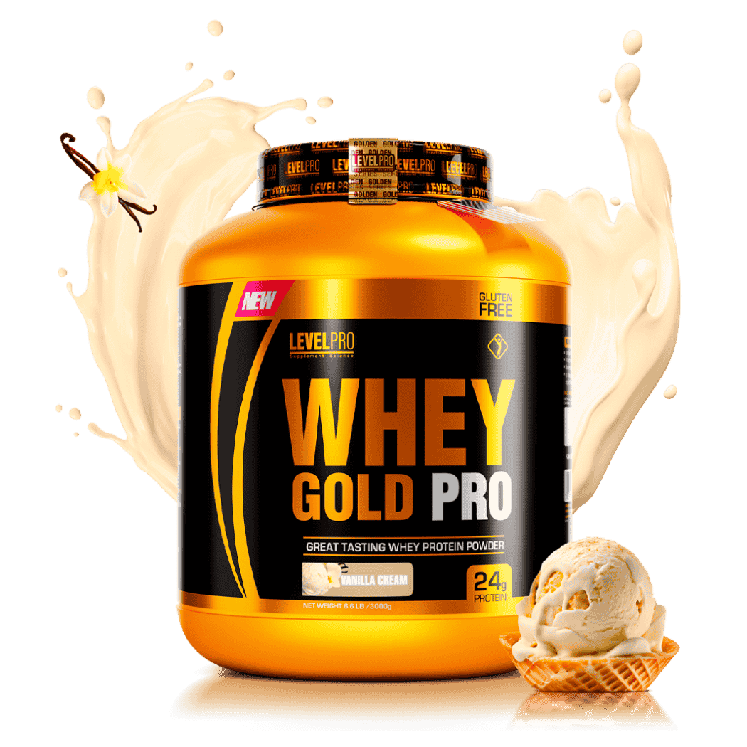 Envase de Proteína Whey Gold Pro 3000g Vainilla Level Pro – Suplemento de suero de leche ideal para complementar tu entrenamiento diario