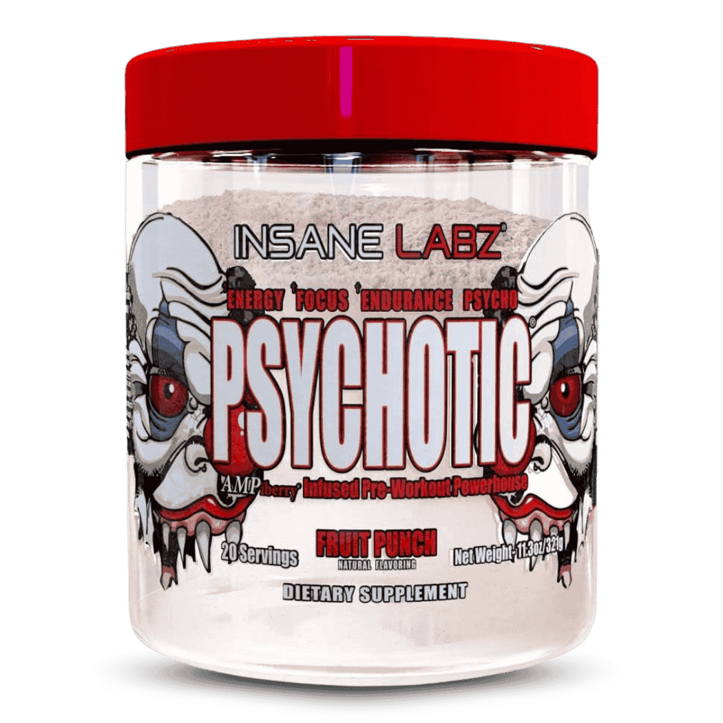 Envase de Psychotic Clear Fruit Punch 20 Servicios – Pre entreno de Insane Labz con sabor Fruit Punch, ideal para energía y enfoque en entrenamientos