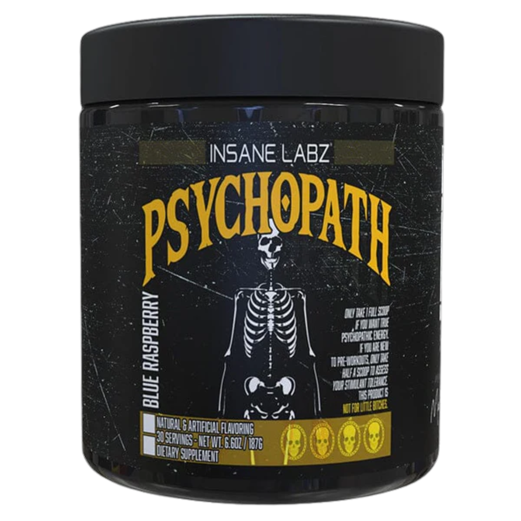 Envase de Pre Entreno Psychopath Insane Labz sabor limón – Suplemento en polvo para potenciar energía y enfoque antes del entrenamiento