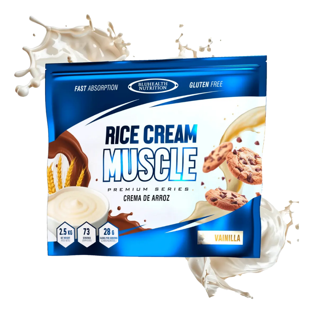 Envase de Crema de Arroz 2KG BlueHealth Nutrition – Fuente de carbohidratos complejos, sin azúcar ni lactosa, ideal para el rendimiento deportivo