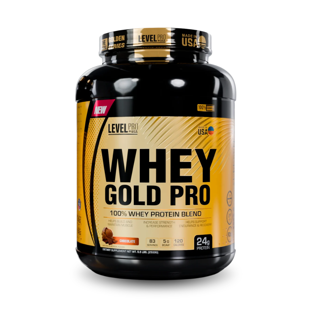 Whey Gold Pro 5.5LB Proteína Level Pro sabor Chocolate y Vainilla Cream